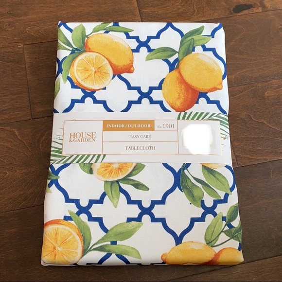 Other - House & Garden Lemon Print Tablecloth Yellow Blue Multicolor 60”x 104”